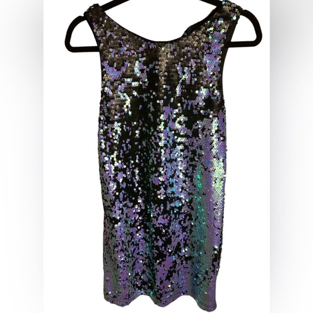 Honey Punch Black/ Blue, Aqua Sequins Change of Color Mini Dress Size M - Picture 9 of 12